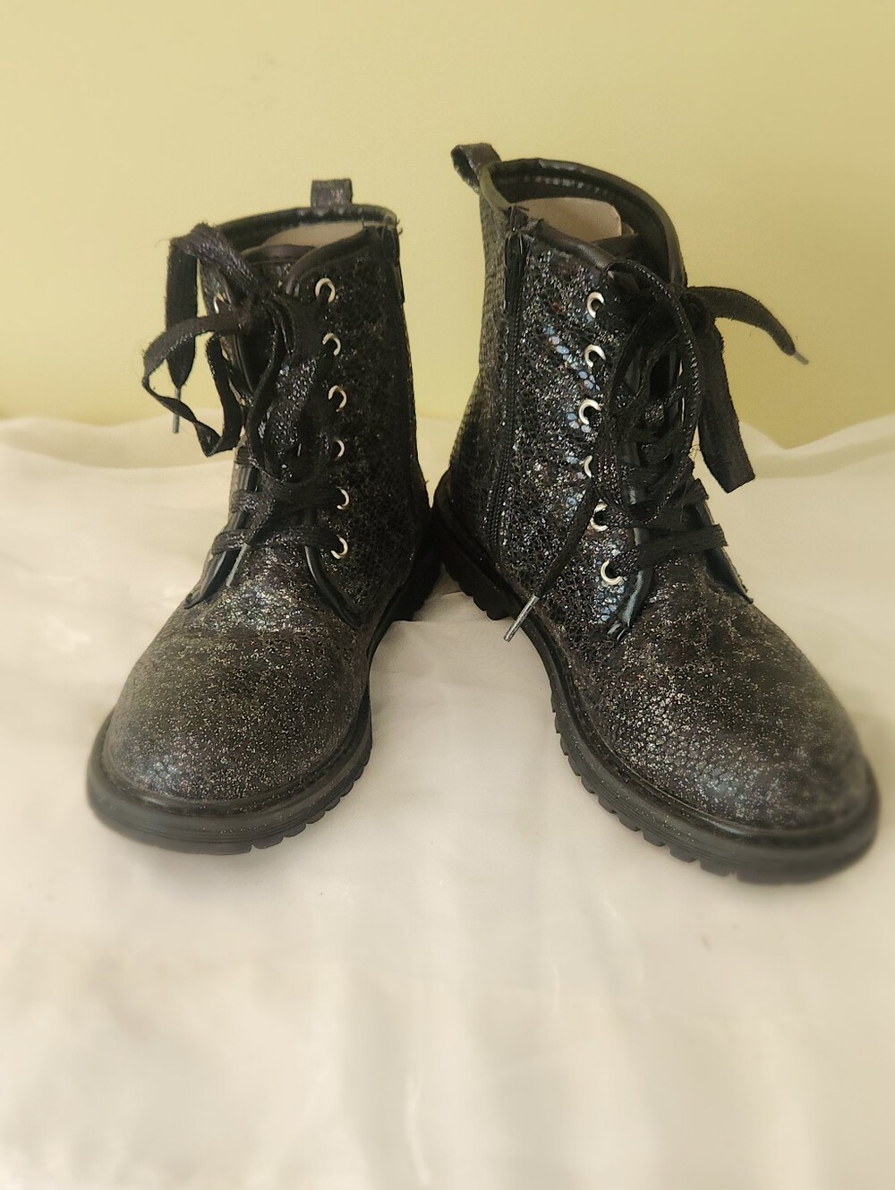 Kids Dolce Vita Black Glitter Combat Boots - Sparkle Lace-Up Boots